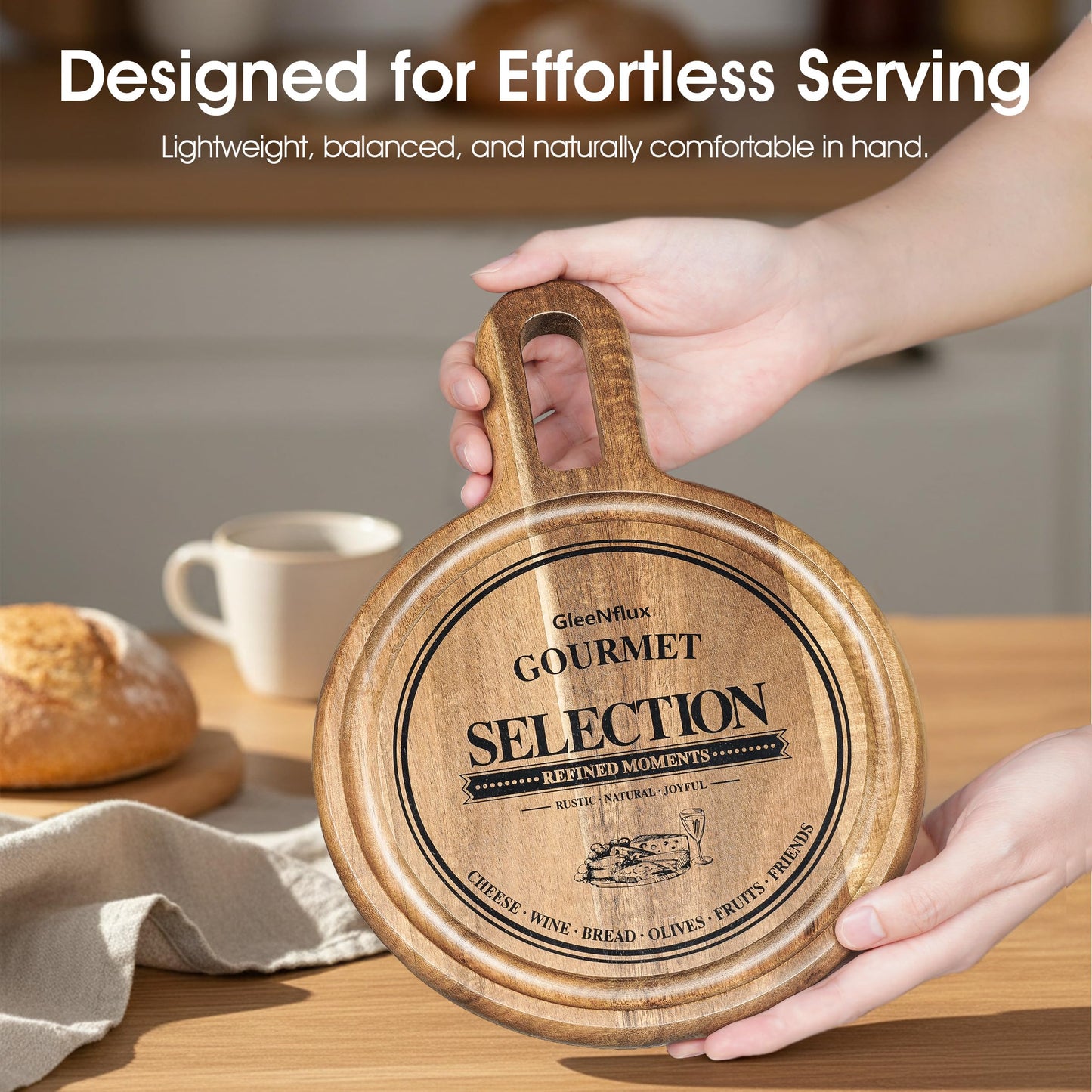GleeNflux Mini Charcuterie Board Set with Handle, 2-Piece Small Acacia Wood Serving Tray & Wooden Cutting Board for Cheese, Fruit, Appetizers & Entertaining Gift