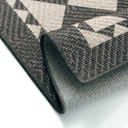 HUGEAR 5x8 Outdoor Rug Black/Beige Linen-Look Fabric Checkered Area Rug High Traffic Stain Resistant Easy Clean Durable Rugs for Indoor/Outdoor Patio Deck Balcony Porch Garden Courtyard