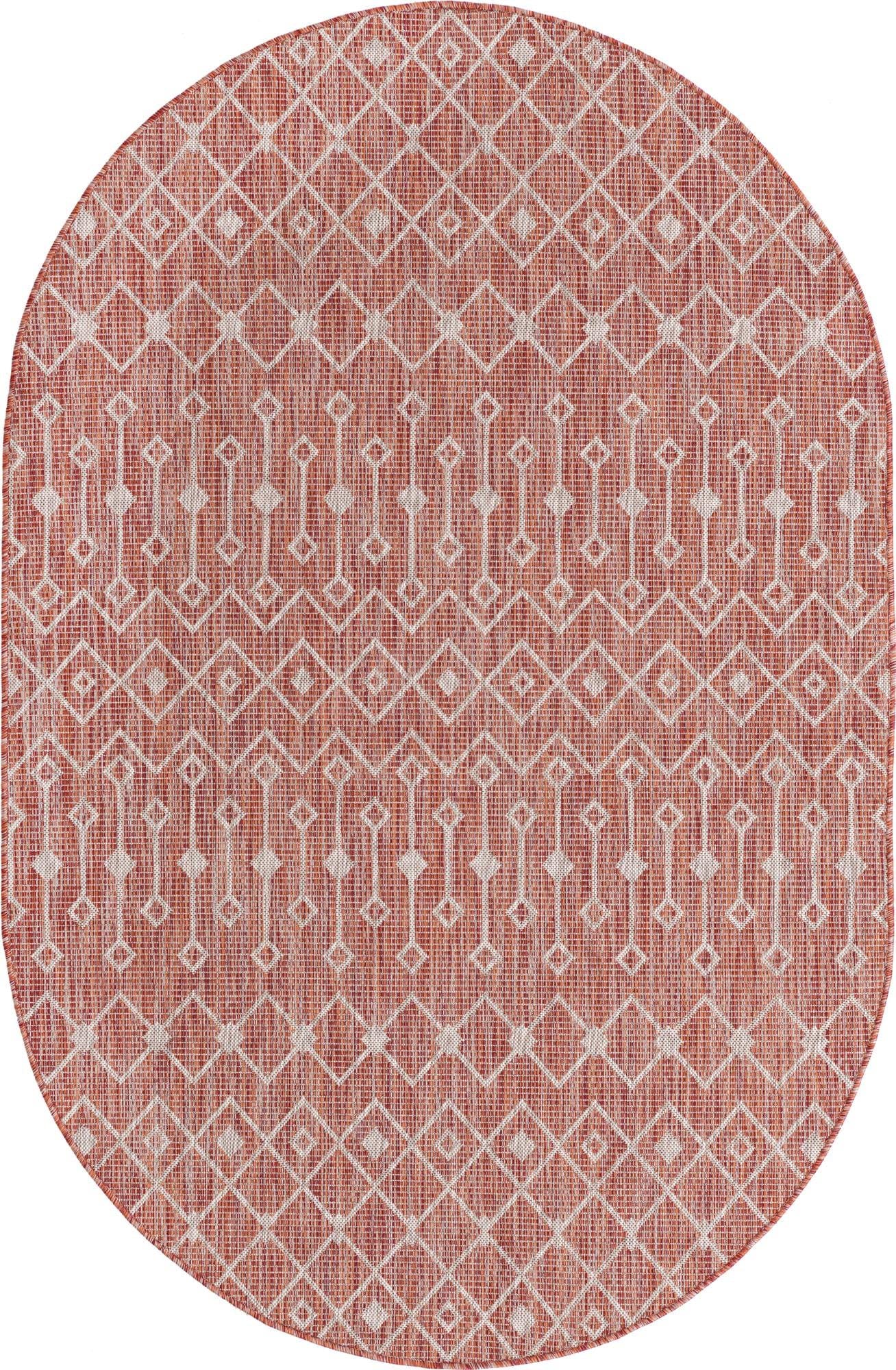 Unique Loom Outdoor Trellis Collection Area Rug - Tribal Trellis (5' 3" x 8' Oval, Rust Red/ Ivory)