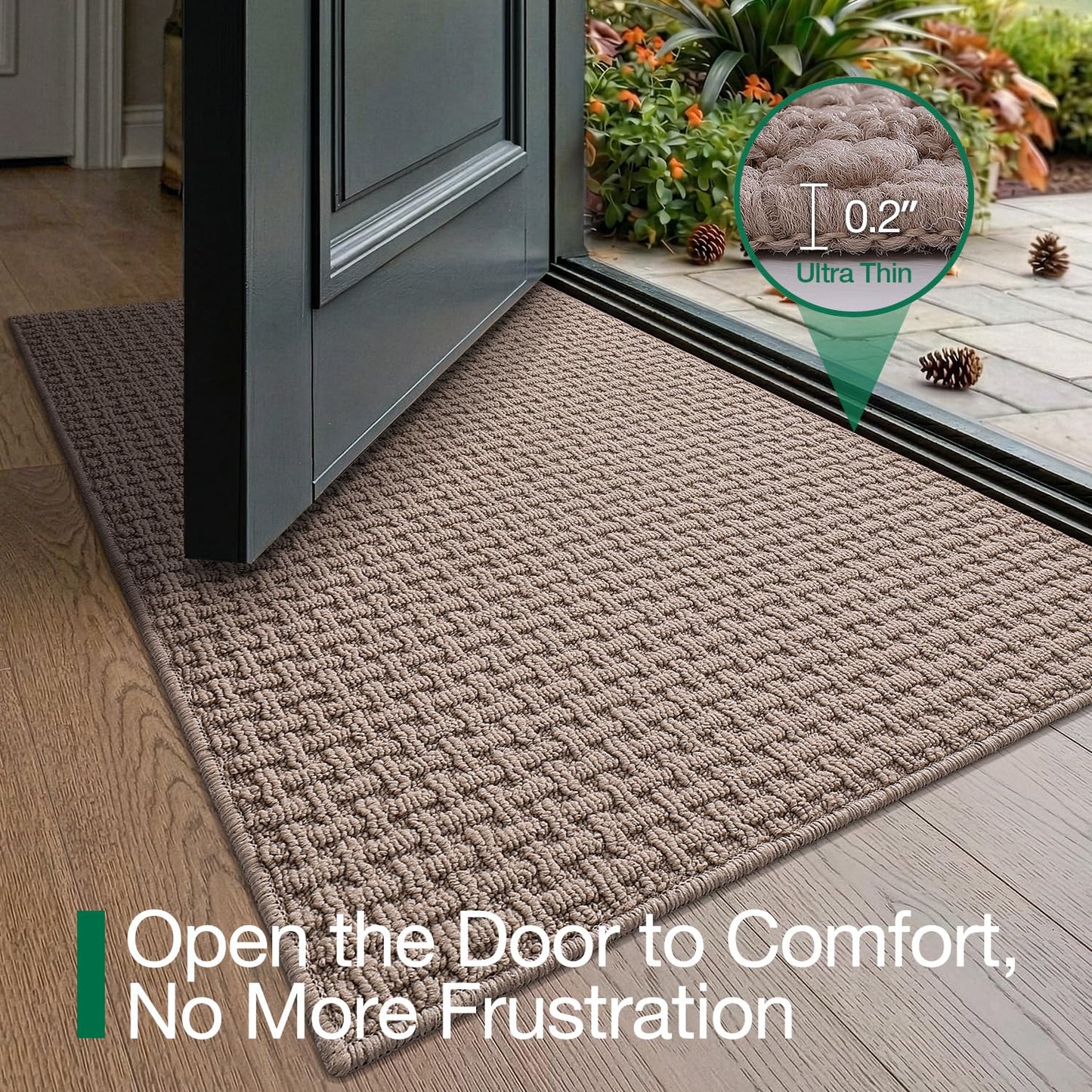 LUMI Washable Door Mat Indoor Entrance 17x30, Dirt Trapper Front Door Mats with Absorbent Interior and Non-Slip Rubber Backing, Entryway Doormat, Beige