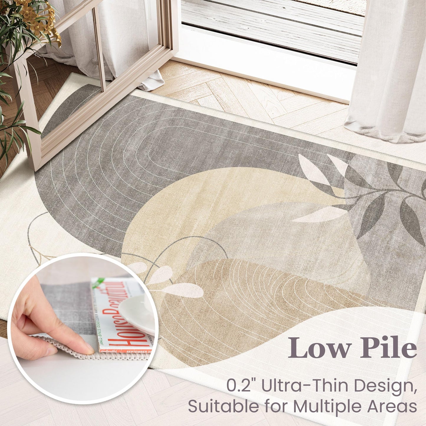 MUJOO 2x3 Washable Rug Small Area Rugs Non Slip Mid Century Modern