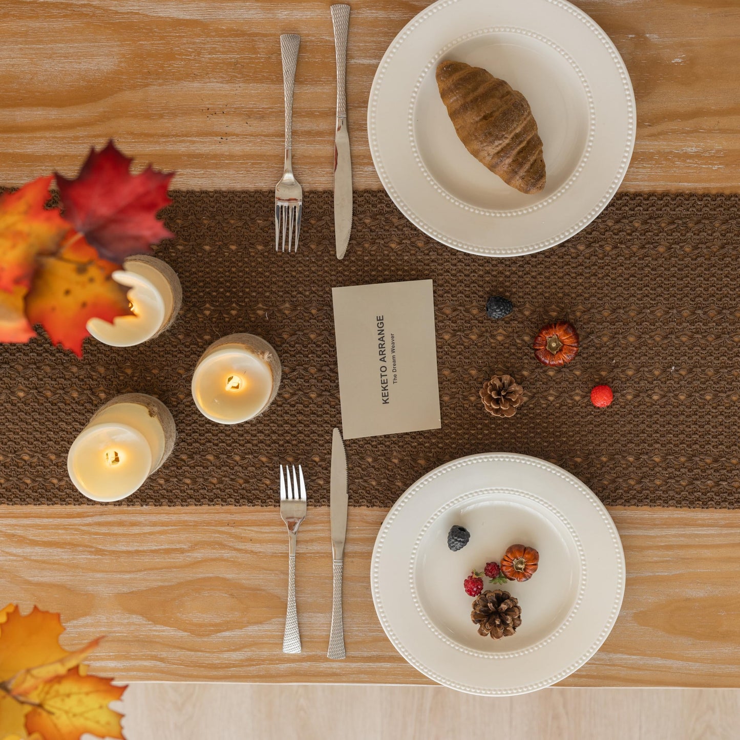 Keketoarrange Boho Brown Table Runner for Home Decor 13x72 Inches Farmhouse Small Macrame Woven Burlap Jute Rustic Coffee Table Runner Dresser Scarf Dining Kitchen Centerpiece Bohemian Decor