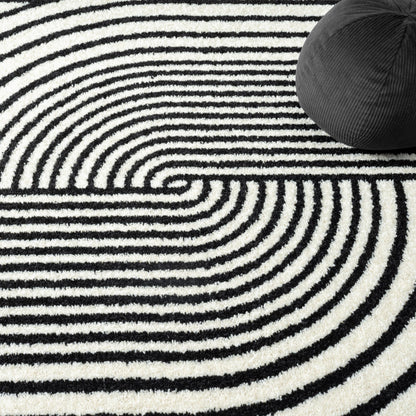 Abani Nuevo Collection Area Rug - Mid-Century Black & Ivory Arch Knot Design - 5' x 8' - for Living Room, Bedroom & Office