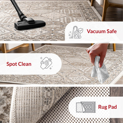 nuLOOM 9x12 Becca Traditional Tiled Area Rug, Beige, Faded Transitional Design, Stain Resistant, For Bedroom, Dining Room, Living Room, Hallway, Office, Kitchen, Entryway