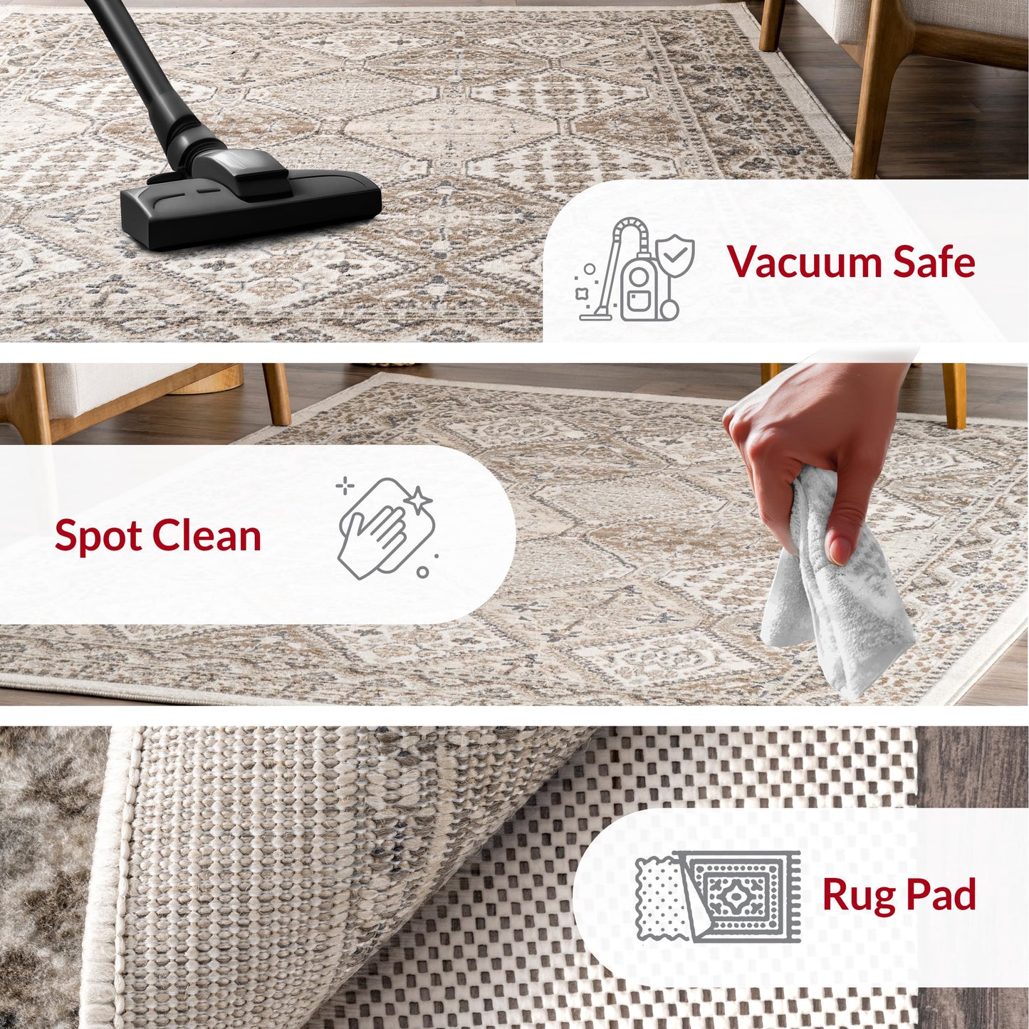 nuLOOM 2x10 Becca Traditional Tiled Area Rug, Beige, Faded Transitional Design, Stain Resistant, For Bedroom, Dining Room, Living Room, Hallway, Office, Kitchen, Entryway