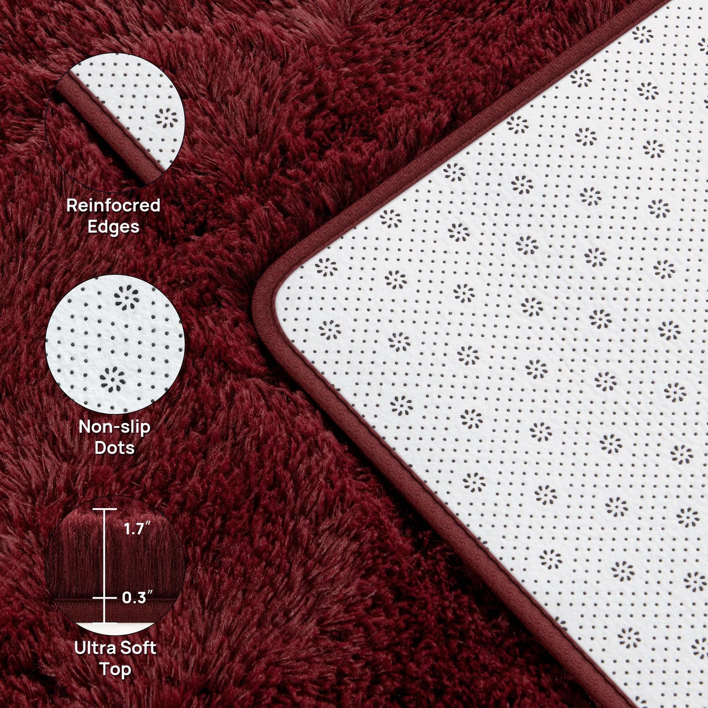 Deerhoo Large Shag Area Rugs 9 x 12, Plush Fuzzy Rugs for Living Room, Ultra Soft Fluffy Furry Rug for Bedroom, Indoor Carpet Nursery Rugs for Kids Room Home Decor, Burgundy