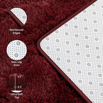 Deerhoo Large Shag Area Rugs 9 x 12, Plush Fuzzy Rugs for Living Room, Ultra Soft Fluffy Furry Rug for Bedroom, Indoor Carpet Nursery Rugs for Kids Room Home Decor, Burgundy