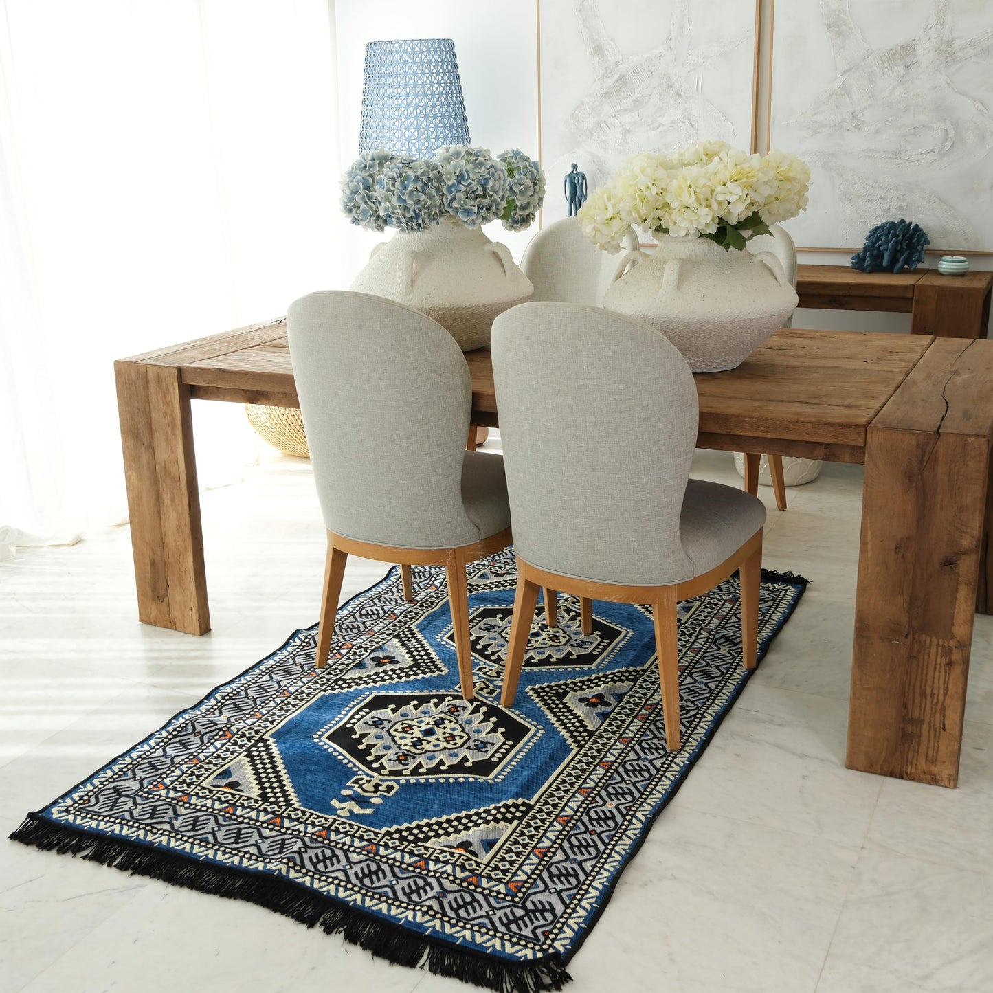 mysticalanatolia Kilim Area Rug 4'x6' Flatweave, Machine Washable, Lightweight, Foldable, Boho Tribal, Ideal for Living Room, Dining Room, Bedroom - Blue/Grey