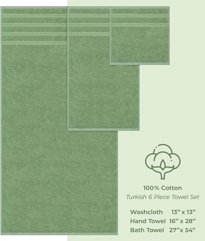 American Soft Linen Luxury 6 Piece Towel Set, 2 Bath Towels 2 Hand Towel 2