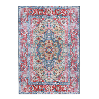 Superior Medallion Washable Rug, Cotton Backing, Carpet for Dining Table Mud Room, Easy Care, Non-Slip Rug for Entry, Living Room, Bedroom, Low Pile Area Rug, Tanager Collection, 10' x 14', Red