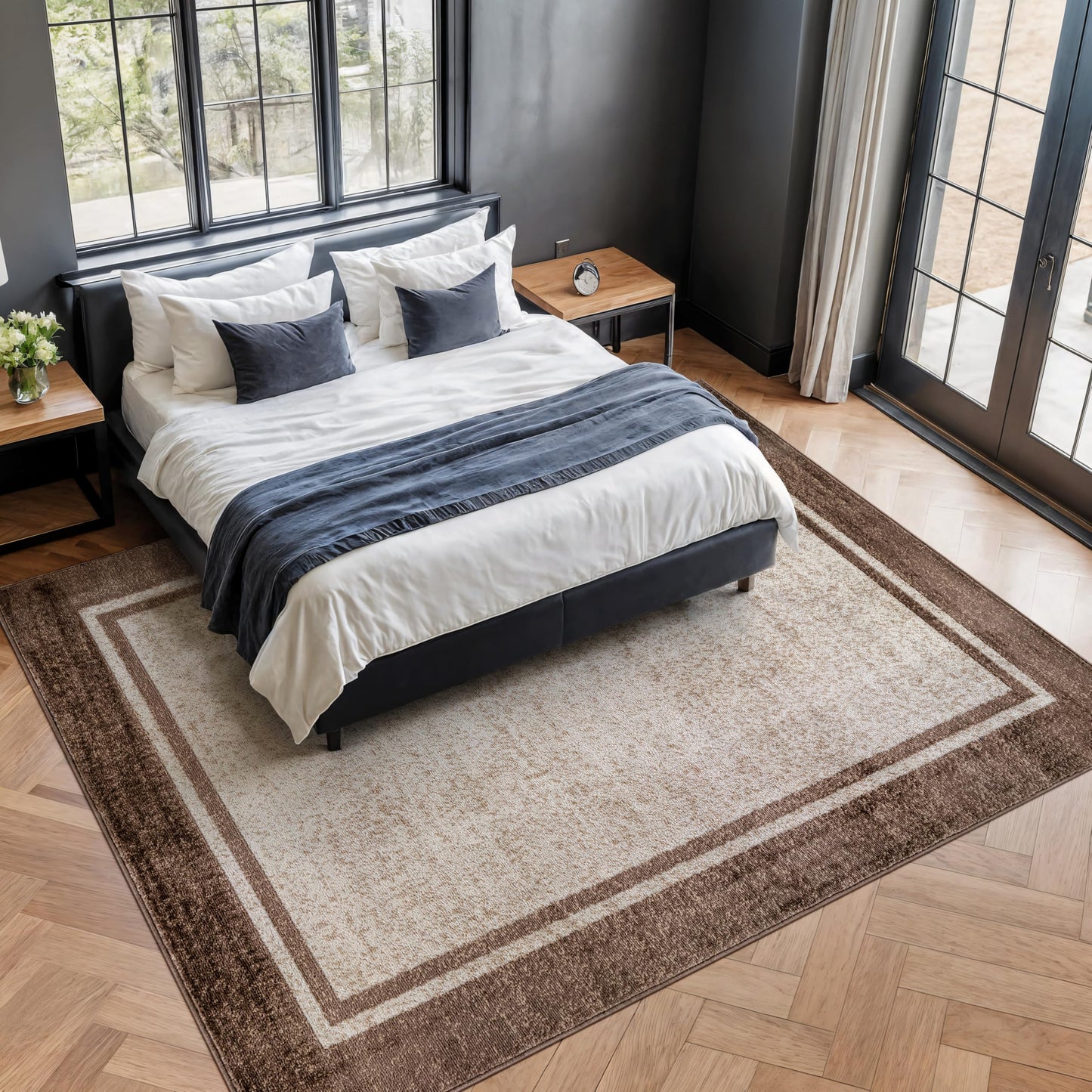 Rugshop Modern Transitional Bordered Indoor Area Rug for Living Room,Bedroom,Kitchen Rug Low Pile Rug with Jute Backing 7' 10" x 10' Beige