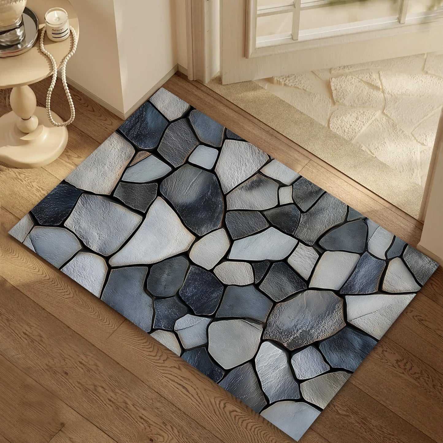 Stone Pattern Welcome Mat,Modern Indoor Rugs for Entryway,Anti-Slip Low Profile Doormats Porch Mats for Front Door Stairway Rug Living Room Floor Mat 30 x 17 Inch
