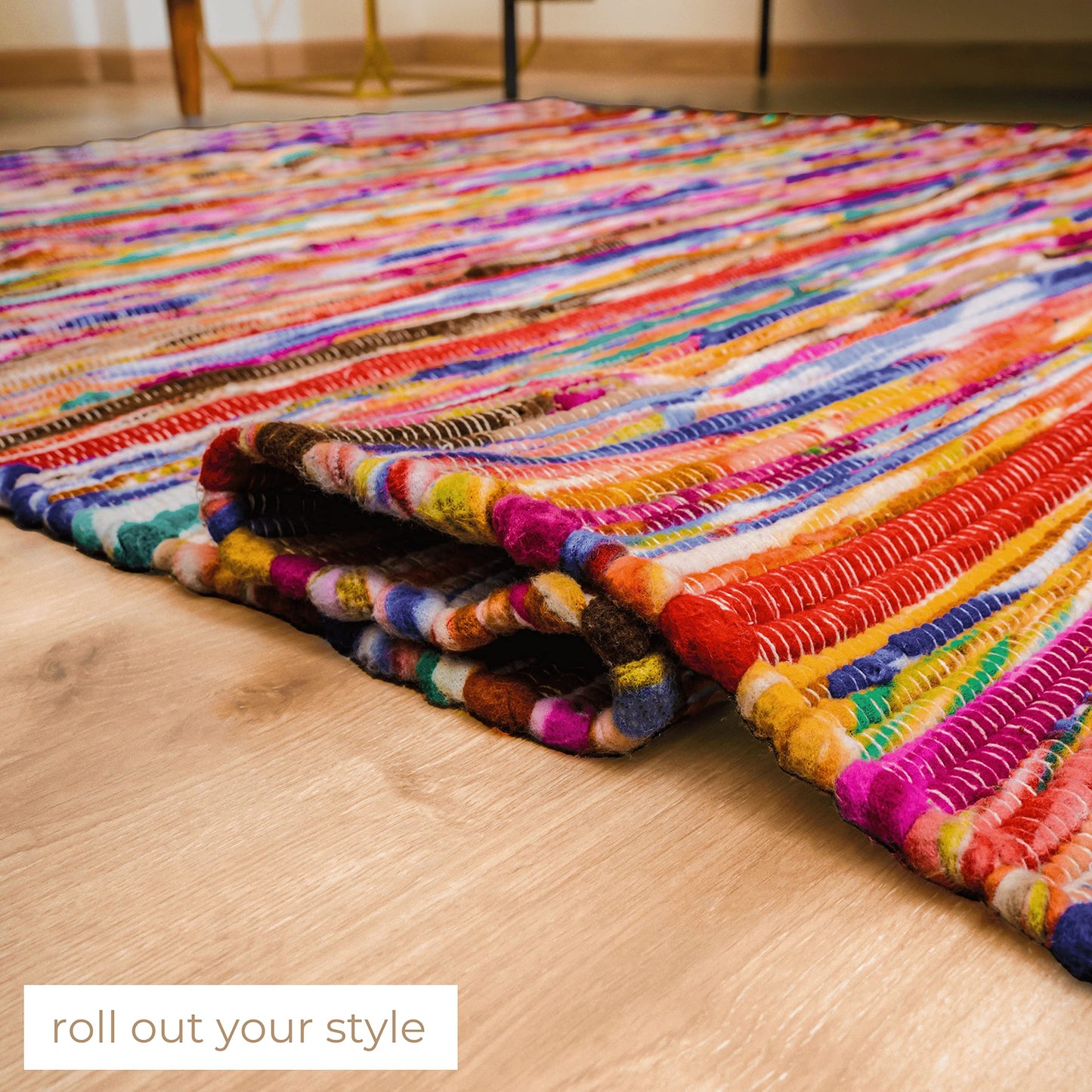 RAJRANG Boho Chindi Rag Rug 20x32 Inches - Handwoven Recycled Braided Rug Multicolor with Tassel for Doormat Bedroom Entryway Living Room