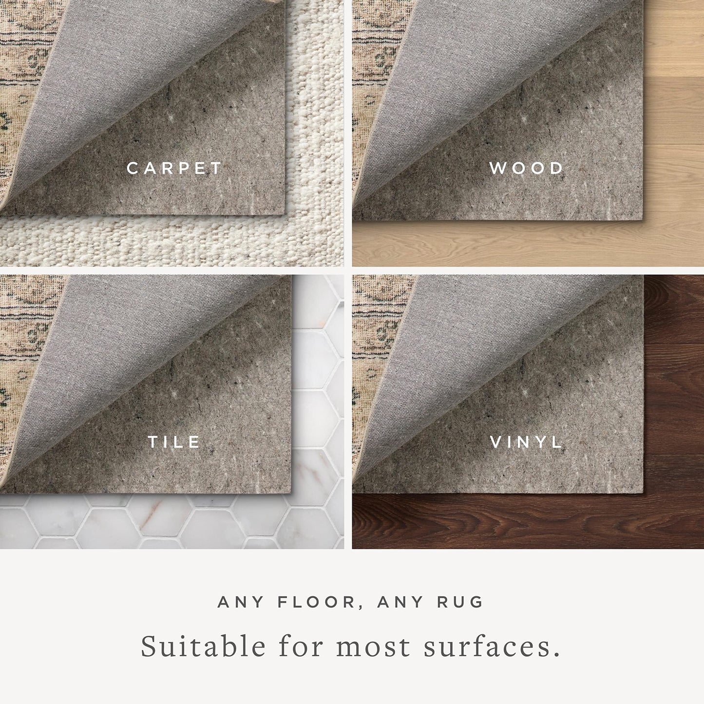 Loloi Loloi-Grip Rug Pad, FPAD2 Grey, 3'-0" x 5'-0", .13" Thick, Gray, 1/8 inch, Reversible, Soft, Cushion, Low Profile, Hardwood, Carpet, Tile, Vinyl, Linoleum, Multi Surface, Trim to fit, Rug Pad