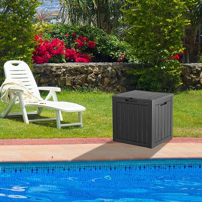 35 Gallon Waterproof Large Resin Deck Box Indoor/Outdoor Lockable Storage Container and Seating for Garden, Pool, and Patio (35 Gallon, Black)