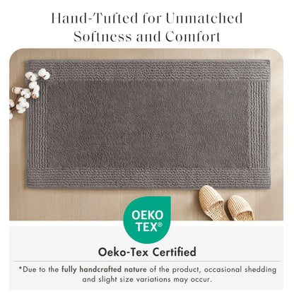 Madison Park Splendor Reversible 100% Cotton Tufted Bathroom Rug-3000 GSM Hotel Quality Luxurious Plush Medium Pile Bath Mat Absorbent, Quick Dry, Shower Room Décor, 21x34, Charcoal
