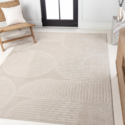JONATHAN Y Nordby High-Low Arch Striped Ivory/Cream Indoor/Outdoor Area Rug, 8x10, Modern, Contemporary, Geometric, Bohemian, Bedroom, Kitchen, Living Room,Non Shedding (SCN104B-8)