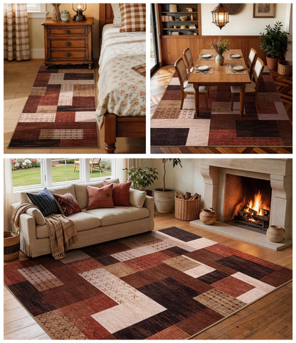 YIHOUSE Brown Modern 5x7 Area Rugs for Living Room, Washable Geometric Patchwork Rug for Bedroom Playroom Non Slip Low Pile, Southwestern Rustic Throw Carpet for Entryway Home Office