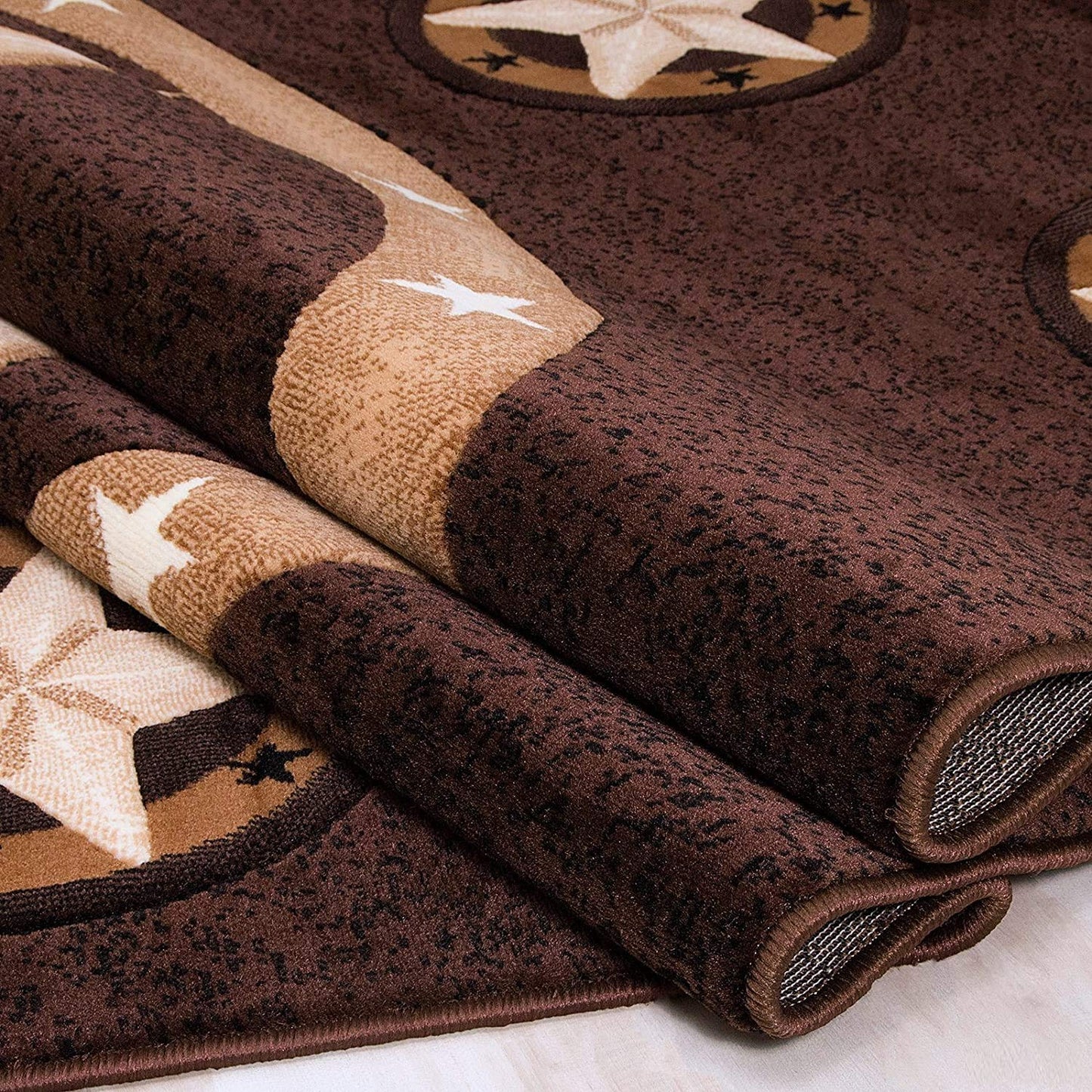 Champion Rugs Western Barn Farmhouse Star Texas Star Rustic Cowboy Country Area Rug Brown Carpet (5’ 3” X 7’ 5”)