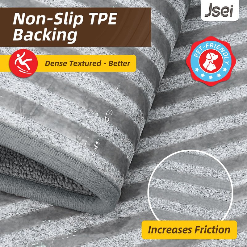 JSEI Non-Slip Bathroom Rugs, Self Adhesive No Sliding Bath Rugs Set of 2, Machine Washable Absorbent Bath Mat Set for Tub Shower & Single Sink 20”x32”+20”x48”, Beige, Diamond Pattern