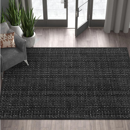 Seavish Modern Area Rugs, 3'x5' Black Cotton Woven Laundry Room Rug, Farmhouse Bathroom Runner Rugs, Low Pile Rustic Home Decor Neutral Rug for Entryway Bedroom Living Room Patio Doorway