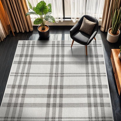 CAMILSON Easy Jute Rug 10x14, Indoor Outdoor Off-White Color Fiber Area Rugs for Living Room Patio and Dining Room Rug, Checkred Boho Woven Design, Easy-Cleaning, Washable Outside Carpet (10 x 14)