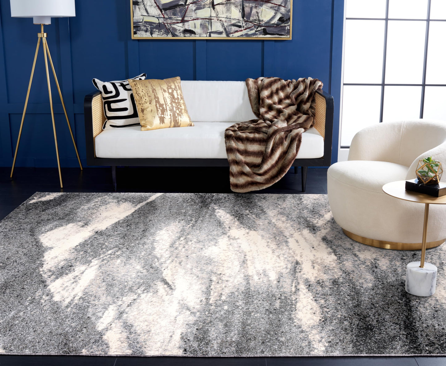 SAFAVIEH Retro Collection Area Rug - 9' x 12', Grey & Ivory, Modern Abstract Design, Non-Shedding & Easy Care, Ideal for High Traffic Areas in Living Room, Bedroom (RET2891-8012)