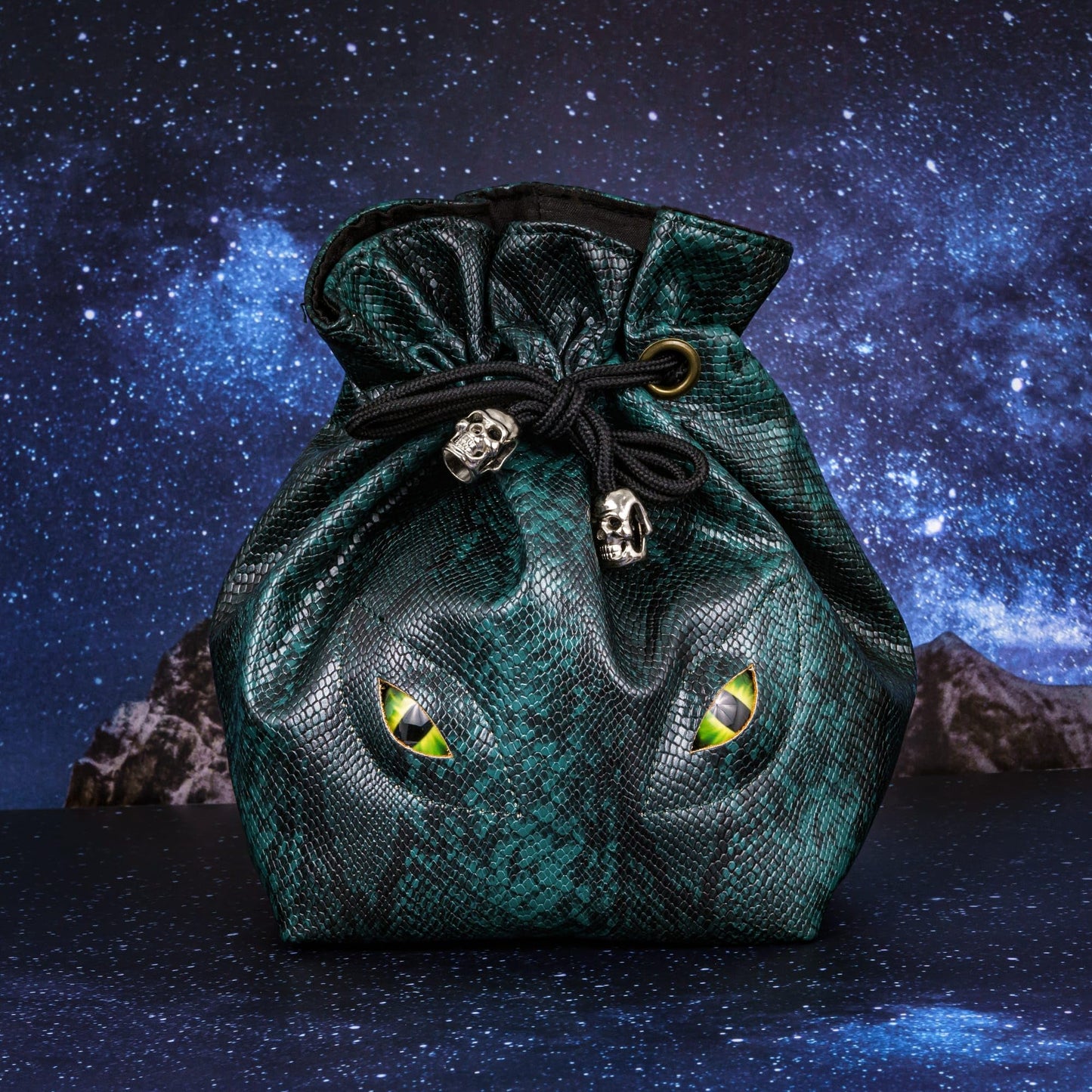 KSNDie Large DND Dice Bag Leather Dice Storage Bag Dark Green D&D Drawstring Pouch with Pockets for RPG Table Games - Can Hold 200+ Polyhedral Dice