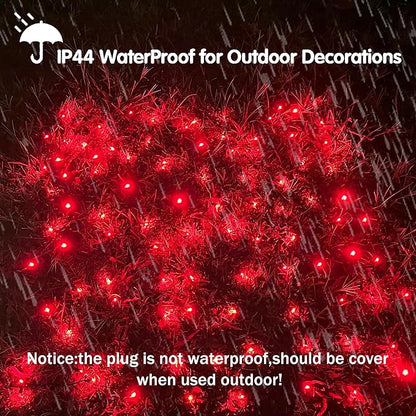 HISHINY LED Red Christmas Net Lights Outdoor,5ftx5ft 100LED Green Wire, Connectable Indoor Outdoor Bush Mesh Net Lights String for Halloween Christmas Party,Shrub,Yard,Tree（Red）