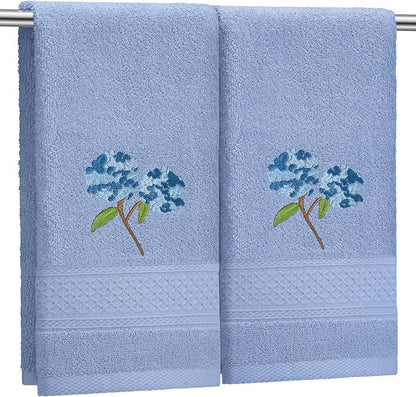 2 Pcs Hydrangea Hand Towels Blue Hydrangea Floral Bathroom Decor 14x29 Inch