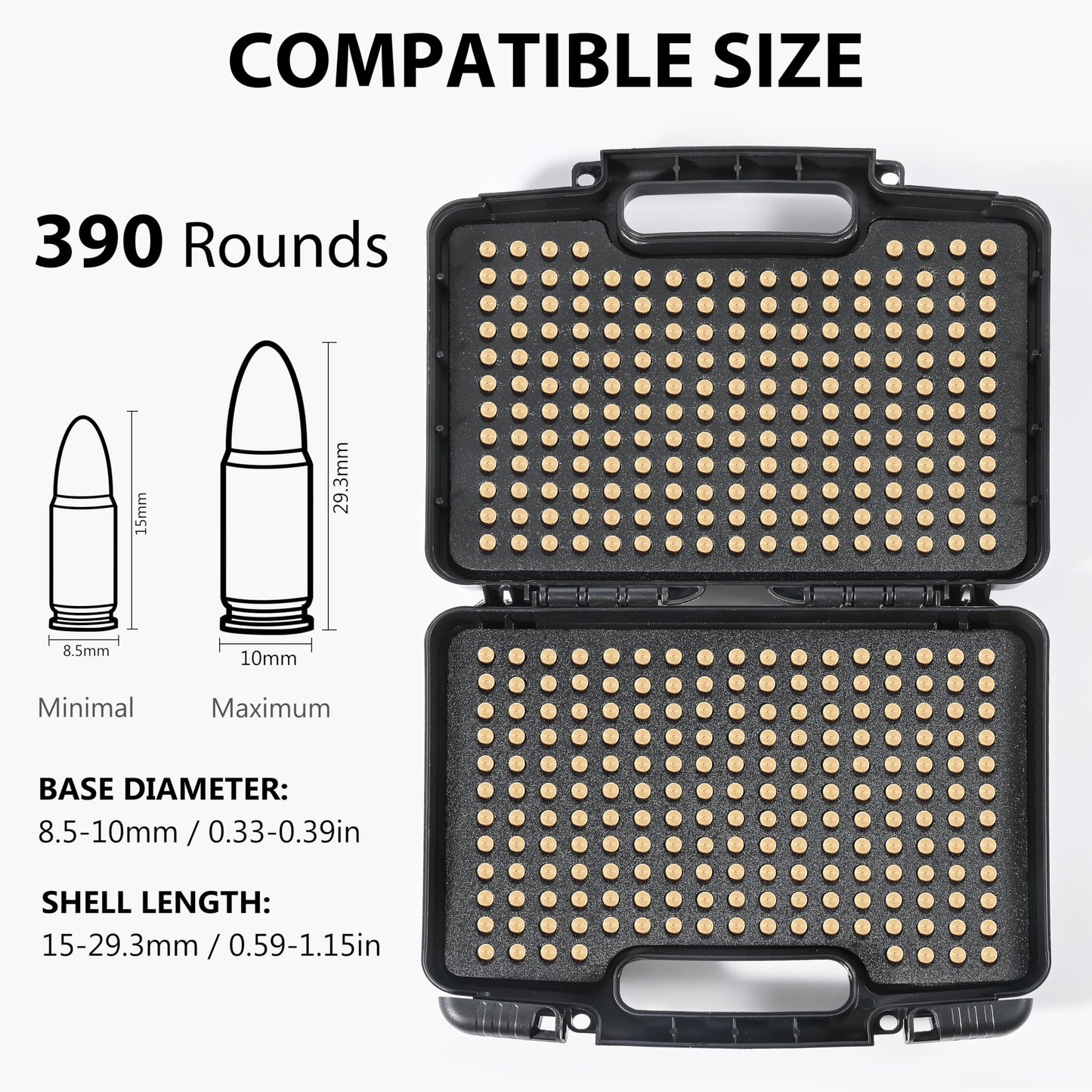 390Round 9mm Ammo Storage Case, Travel Safe/Home Storage/Safety Protection Ammo Box - for 9x19mm Parabellum/9mm Luger, 380ACP, 38 S&W, 356 TS&W,7.63mm Mannlicher,8mm Steyr,.357SIG