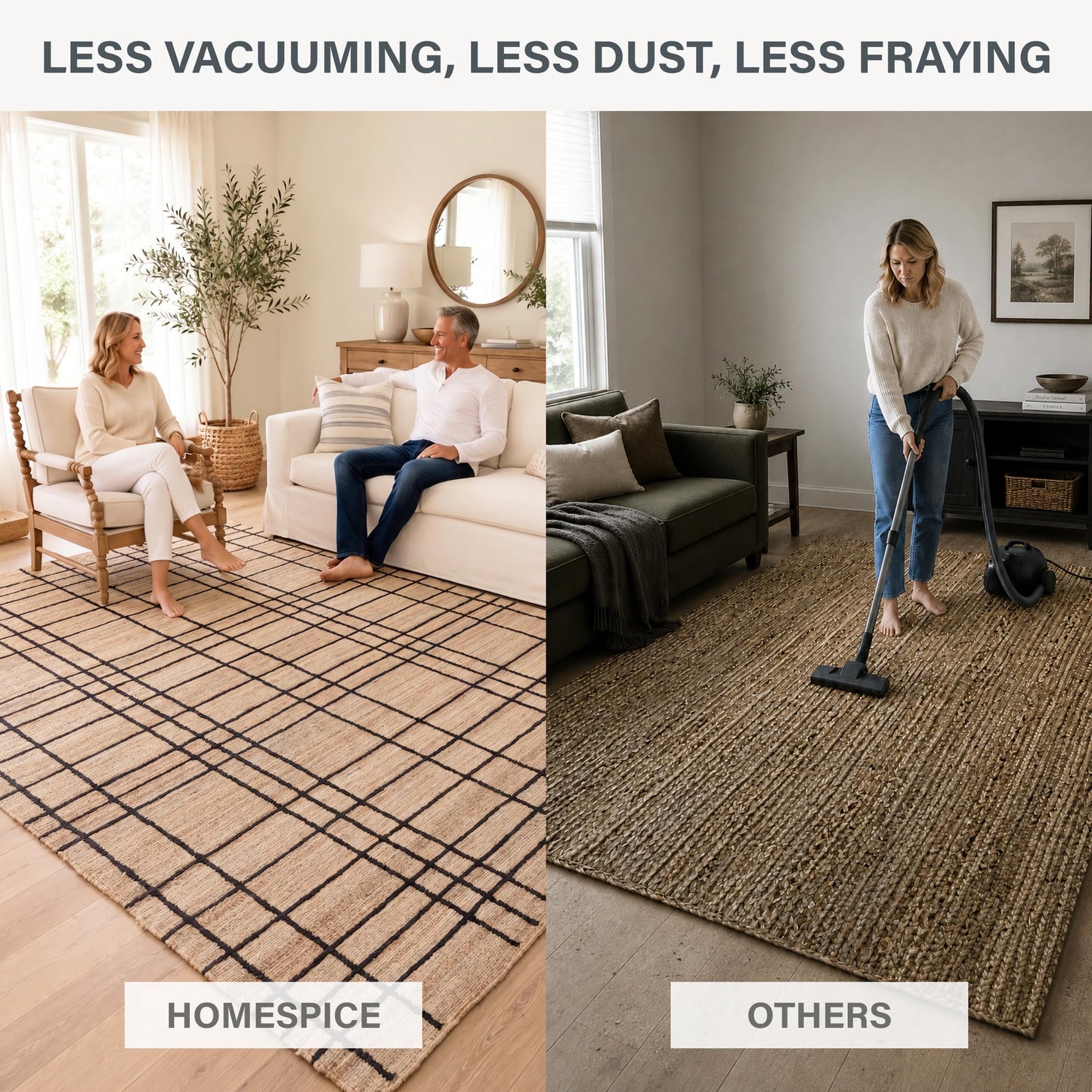 Homespice Nell Jute Plaid Runner Rug 2x6' - Cotton Backed Premium Handmade