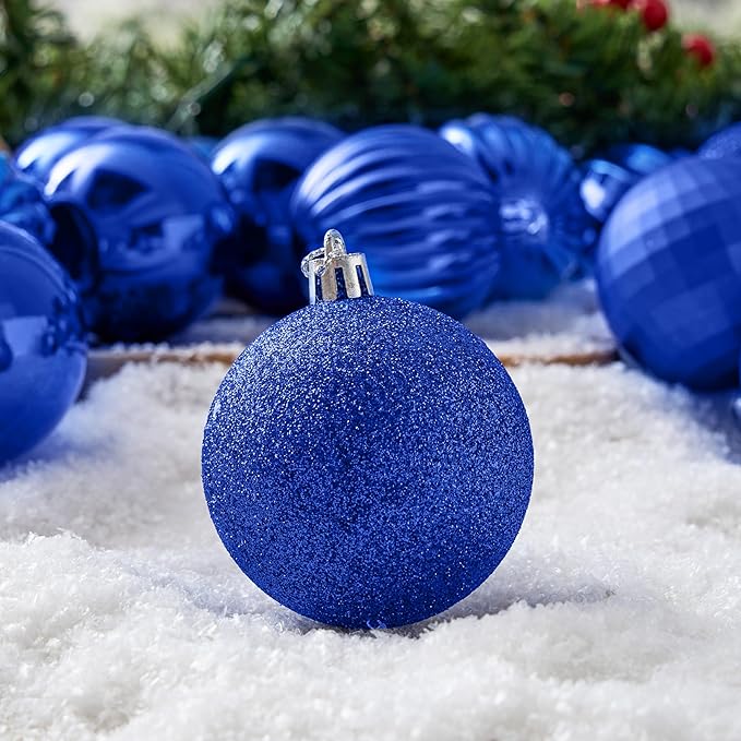 JOIEDOMI 24 Pcs Blue Christmas Balls Ornaments Set, 2.36" Shatterproof Xmas Tree Ornaments, Christmas Hanging Ornaments Decorations for Tree Wreath Garland Holiday Wedding Indoor Party Decor