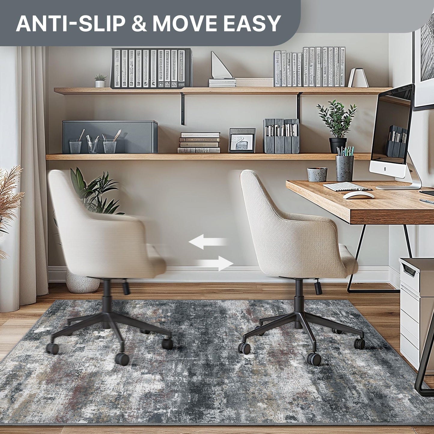 Office Chair Mat for Hardwood Tile Floor, Abstract 36"X 48" Desk Mats for Office Chair on Rolling Chairs Carpet, Desk Anti-Slip 1/5" Thick Rug for Computer Chair, Thin Low-Pile Floor Mat, Dark Gray