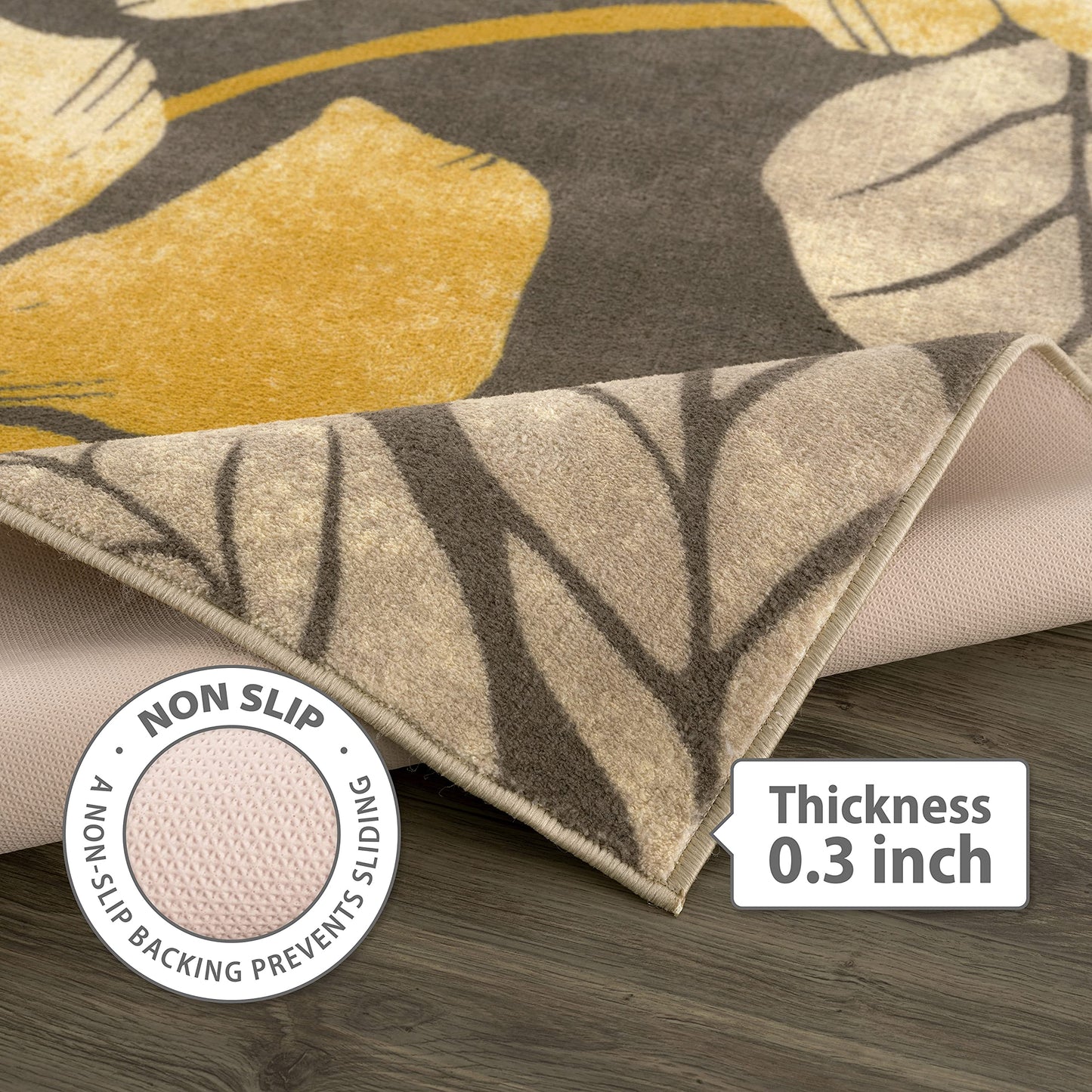 CAMILSON Solana Modern Floral 5x7 Area Rugs Non-Skid (Non-Slip) Rubber Backing Yellow - Brown Flowers Indoor Rug (5 x 7, Yellow Brown)