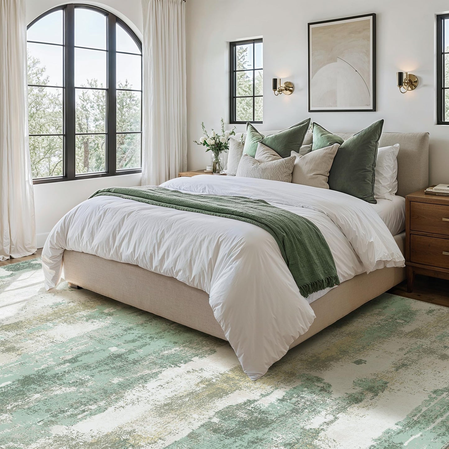 BEIMO 3x5 Rugs for Entryway Entrance Kitchen, Machine Washable Modern Abstract Soft Area Rug, Low Pile Indoor Floor Carpet with Non Slip Backing, Light Green/Cream
