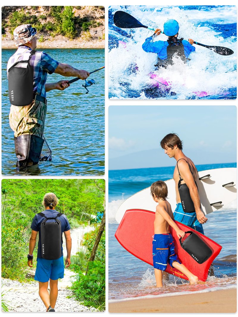 HEETA Waterproof Dry Bag for Women Men, Roll Top Lightweight Dry Storage Bag Backpack with Emergency Whistle for Travel, Kayaking, Boating, Camping, Beach, Cruise Ship Essentials (Pitch Green, 5L)