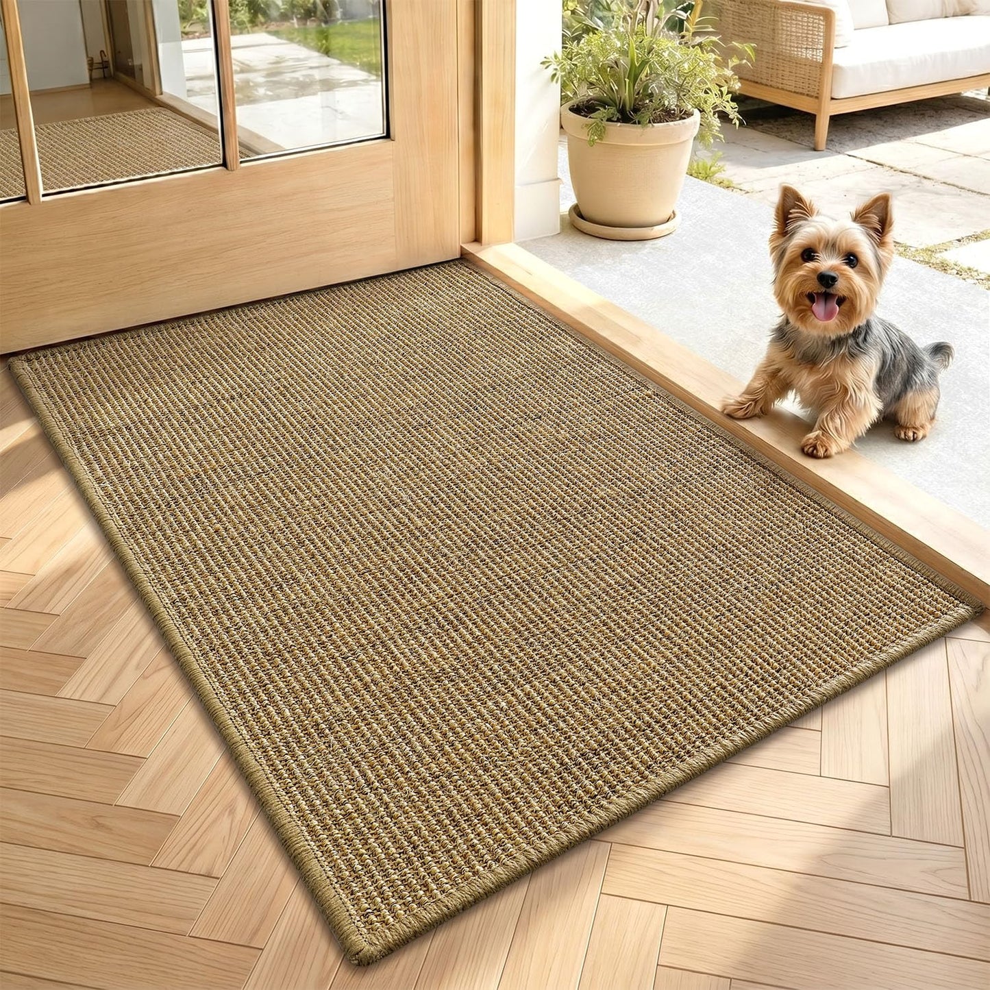 LUMI Handwoven Sisal Door Mat, Non-Slip Durable Entryway Mat, Welcome Front Doormat, Solid Floor Mats for Entrance, 24"x36", Brown Sisal