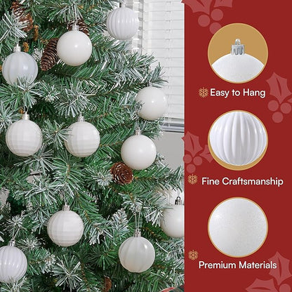 JOIEDOMI 24 Pcs White Christmas Balls Ornaments Set, 2.36" Christmas Tree Ornaments Shatterproof, Xmas Balls Hanging Decorations for Tree Wreath Garland Holiday Wedding Indoor Party Decor