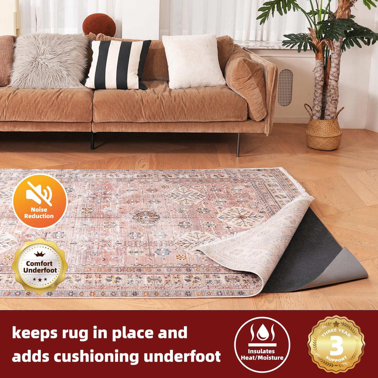 BAGAIL Felt and Natural Rubber Backing Rug Pads 1/4” Thick, 9 x 12 Ft Non Slip Carpet Gripper Keep Rugs in Place, Under Area Rug Protective Cushioned Pads, Carpet Runners, Hardwood Floors Protection