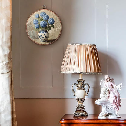 Threegoat Chinoiserie Spring Floral Framed Round Wall Art,Blue and White Hydrangea Flowers Wall Art Decor for Bedroom,Vintage Wall Hanging Decor for Grand Millenial Grandmillennial Home - A09