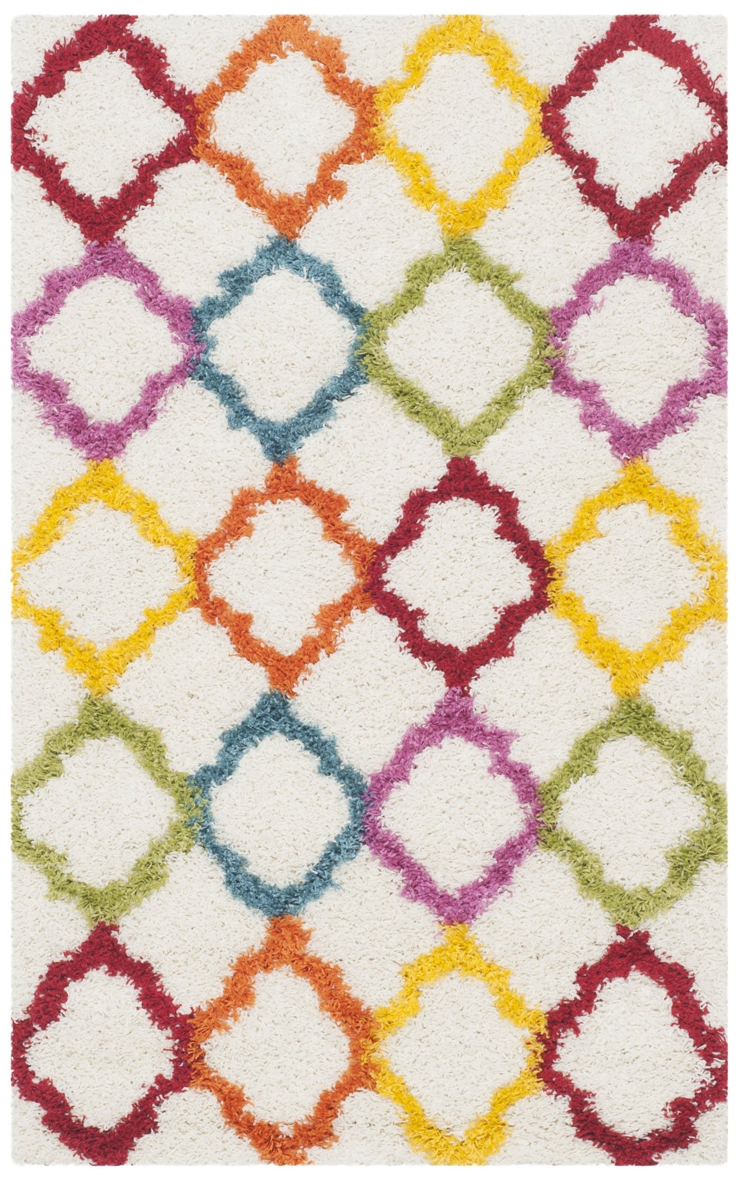SAFAVIEH Kids Shag Collection Accent Rug - 3' x 5', Ivory & Multi, Rainbow Trellis Design, Non-Shedding & Easy Care, 2-inch Thick Ideal for High Traffic Areas in Foyer, Living Room, Bedroom (SGK569A)