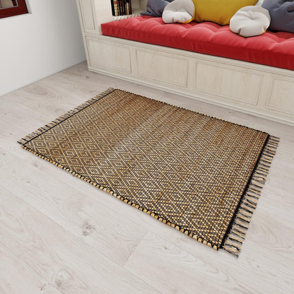Eco Crave Handmade Jute Area Rug 3x5 ft – Brown & Black Diamond Pattern Natural Hand-Woven Low Pile Non-Slip High Traffic Area Floor Rug for Indoor Outdoor, Farmhouse Boho Area Rug, 36x60 Inches