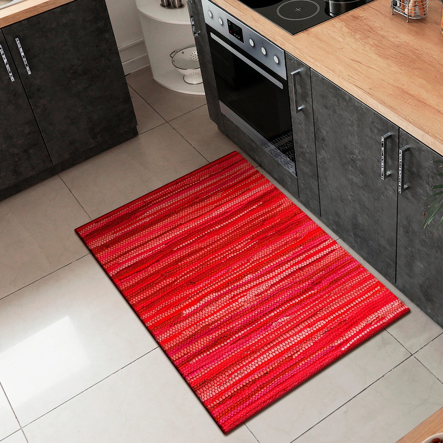 Savi Home Hand Woven 100% Cotton Chindi Rag Rug 20"x32" - Red Multi, Recycled Reversible Rug, Boho Farmhouse Rugs for Living Room, Dining Room, Kitchen, Entryway, Bedroom Rugs