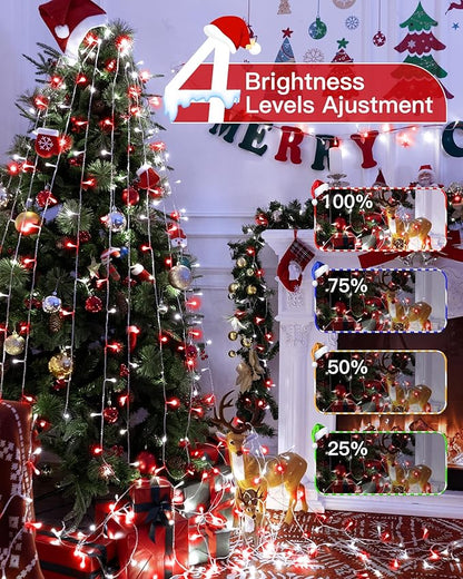 196FT 600LED Christmas Lights Outdoor Waterproof, String Light with Remote, 8 Modes LED Lights Plug in Twinkle Fairy Light for Party Holiday Decor (Red+White)