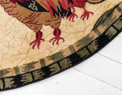 Unique Loom Barnyard Collection Area Rug - Farm (5' 3" Round, Cream/ Black)