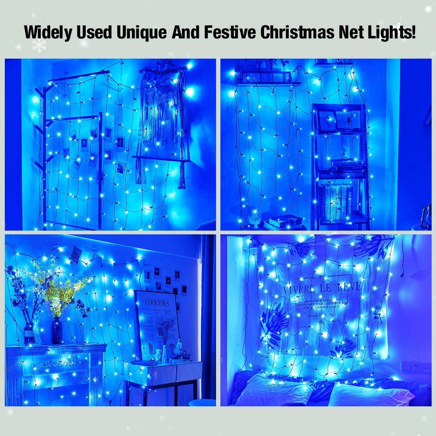 Sylampow Led Blue Christmas Net Lights Outdoor Christmas Bushes Lights 120Led 6ftx5ft, Connectable Outdoor Indoor Mesh Net Lighting for Xmas Holiday, Garden, Lawn, Shrubs, Trees, Bushes Decorations