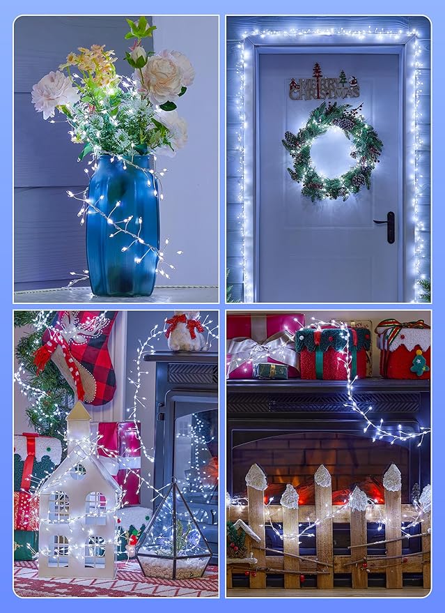 Flowing Fairy Lights Plug in with 14 Modes, 10FT 388LED Twinkle String Lights Indoor, Christmas Tree Lights Indoor Waterproof for Bedroom Christmas Home Room Decor, Cool White