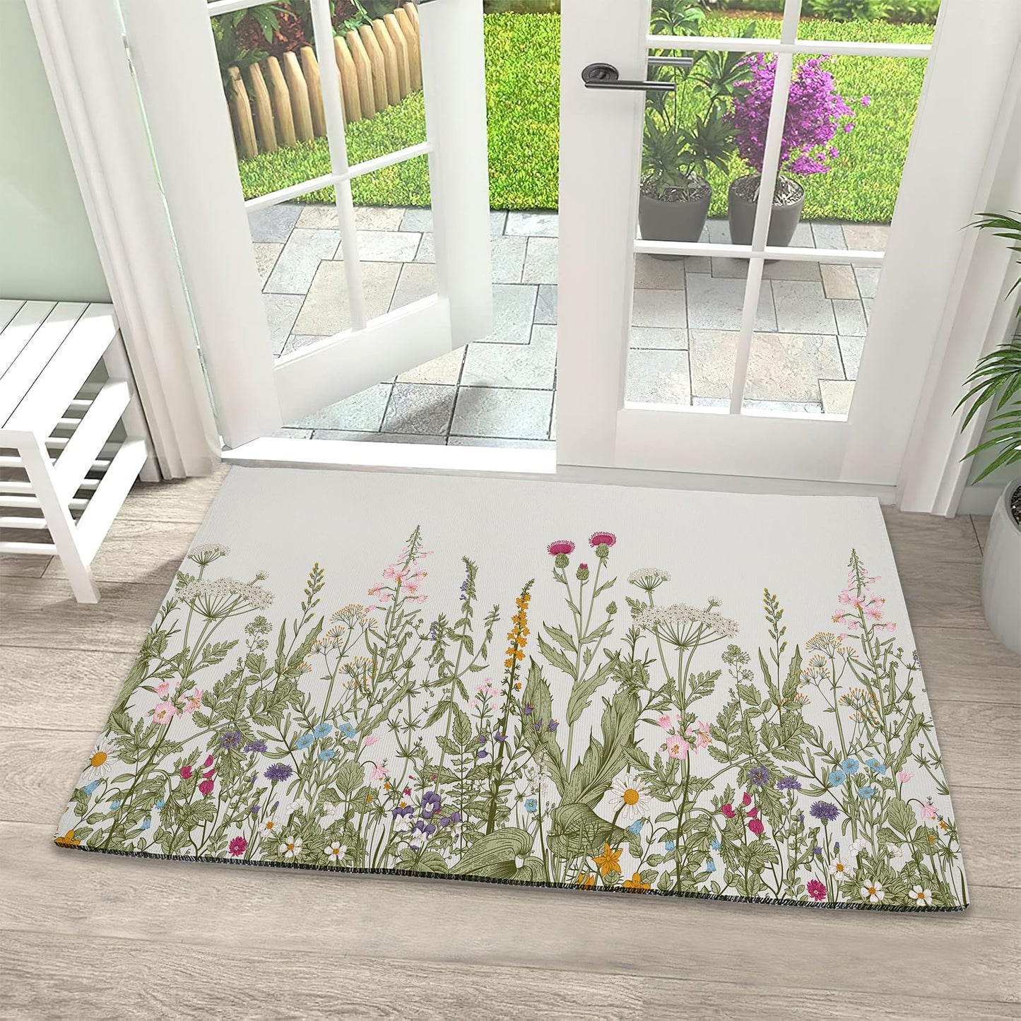 IGPPDO Door Mat, Flower Herbs Front Door Mat 17''x30'', Wild Plant Doormats Indoor Entrance, Welcome Entry Mat,Outdoor Welcome Mat,Low-Profile Floor Rugs for Entry Patio