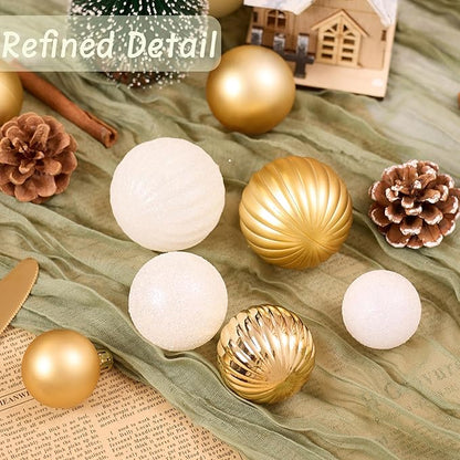 50ct Christmas Balls Ornaments for Xmas Tree, White and Gold Shatterproof Christmas Tree Decorations Hanging Ball for Holiday Party Decor(1.57"-2.36")